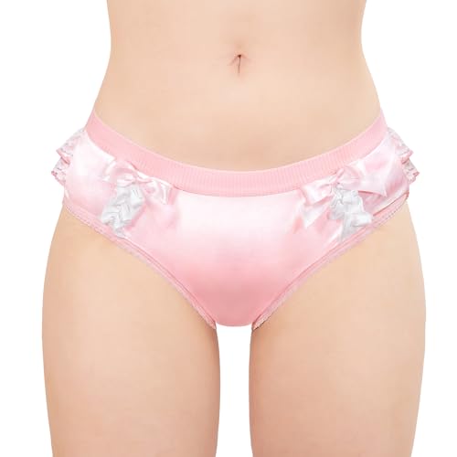 Littleforbig Women's Ladies Soft Underwear Comfortable Hipster Briefs Pretty Satin Over Ruffled Lace Bow Panties