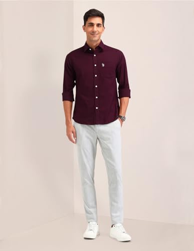 Image of U.S. POLO ASSN. Solid Tailored Fit Shirt for Men - 100% Cotton, Breathable & Comfortable, Full Sleeves Casual Shirt for Men