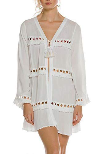 Wander Agio Beach Swimsuit for Women Sleeve Coverups Bikini Cover Up Shirt Circle White