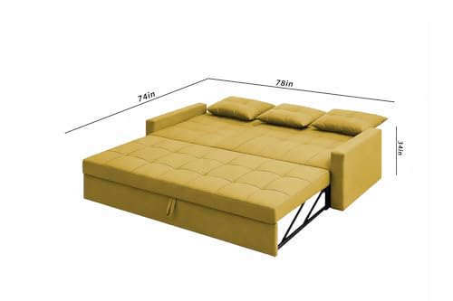 Image of Casaliving Treshta 3 Seater Pull-Out Premium Fabric Sofa Cum Bed Sofa Set for Living Room (Yellow Fabric Color) Premium Fabric Sofa Set for Living Room Sofa Cum Bed