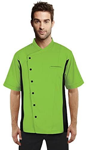 Short Sleeves side Mesh Vented Chef Coat Jacket Uniform Unisex for Food Service, Caterers, Bakers and Culinary Professional (Green, Small)