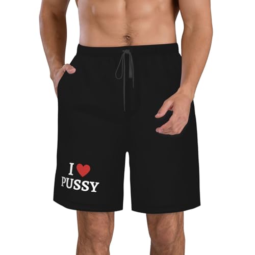 I Love Pussy I Love Sex Boardshorts Summer Beach Workout Shorts Drawstring Swim Trunks Quick Dry Swim Shorts for Mens