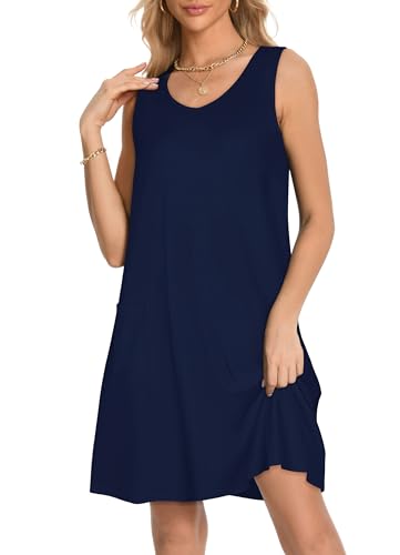 Image of elescat Womens Summer Dresses Casual V Neck Sleeveless Pockets Beach Loose Tank Sundress 2026