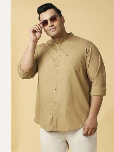 Image of Thomas Scott Mens | Full Sleeve | Solid Plain Color | Regular Fit | Plus Size | 100% Cotton | Mandarin Collar | Casual | Shirt