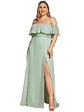 Ever-Pretty Women¡¯s A-line Short Sleeve Long Chiffon Plus Size Wedding Bridesmaid Dresses Mint Green US20