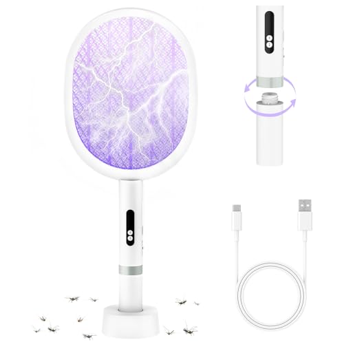 PALONE Raqueta Mosquitos Electrica con Carga Tipo-C Desmontable, 4000V UV Mata Mosquitos Electrico para Interior y Exterior (Blanco, 1PC)