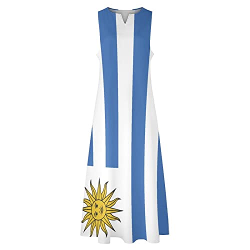 Image of TAIZIYEAH Long Dress Uruguay Flag Women's Summer Casual Loose Dress Long Dress Short Sleeve for Girls Fashion Skirts XL