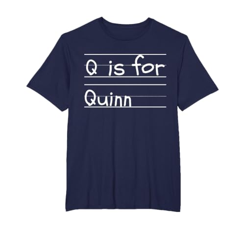 Personalized Q is for Quinn Name Student Kindergarten T-Shirt, Men's Big and Tall, Navy Blue, 4X Tall
