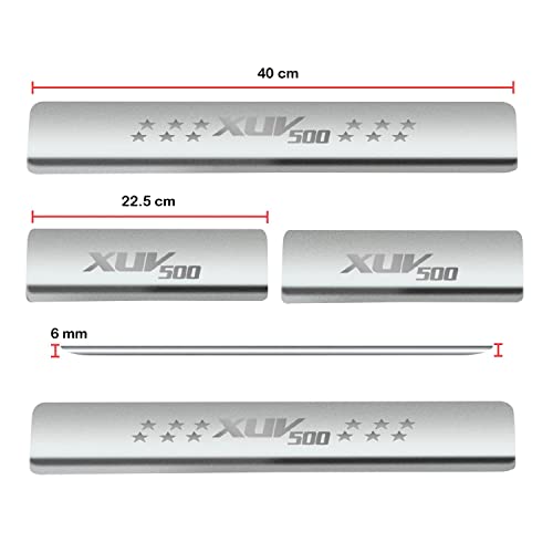 Image of AC Door Sill /Foot Step Stainless Steel Scuff Plate Plates Compatible with Mahindra XUV-500 (Set of 4 Pcs)