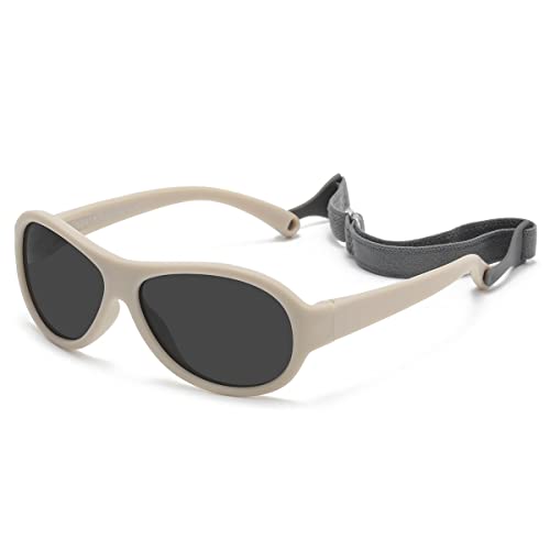 Musivon Lunettes de soleil polarisées pour bébé de 0 à 1,5 ans, monture flexible pour garçons et filles, beige Cover