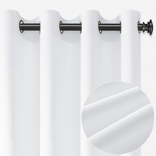 CUTEWIND Leinenoptik Gardinen mit Ösen Weiß für Wohnzimmer Modern Schlafzimmer Fenster 2er Set H 225 x B 140 cm, Vorhänge Weiss Halbtransparent Ösenvorhang, Curtains Living Room