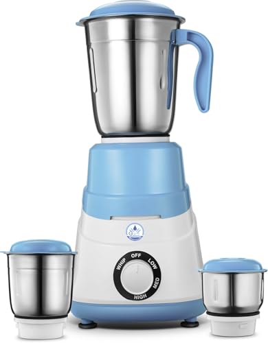 GRAND PLUS Thunder 750 W Mixer Grinder with 3 Multipurpose Jars for Grinding, Blending & Mixing | High-Performance Motor | Super Efficient & Power Saving | 1Y Warranty(Neo | 3 Jars | White, Sky Blue) view 2