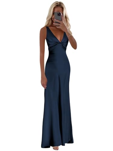 Satin Bridesmaid Dresses for Women Corset V Neck Long Halter Evening Dress