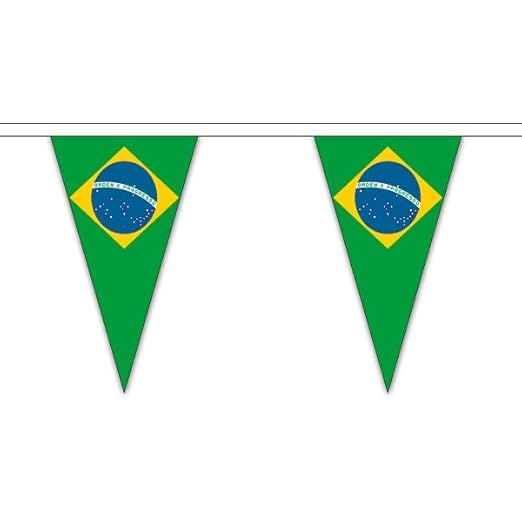Flagtex Brazil Triangle Fabric Bunting – 20m with 52 Flags – Fabric for Indoor & Outdoor Use – String Flags Banners Brazilian South America Pennant