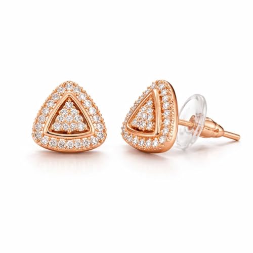 Image of Nilu's Collection Rose Gold Plated Triangular Design Pearl Stud Earrings With American Diamond for Women And Girls | Gift For Her | Anti- Allergy |Anti-Tarnish | Office Wear