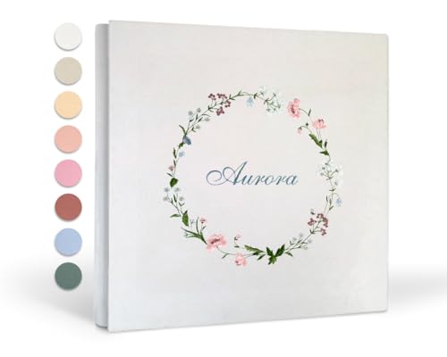 Album ricamato Nascita Bambina e Bambino - Copertina in Camoscio vegano, 100 Pagine - Album dei Ricordi Neonato per il Primo Anno - Ideale per Regalo Nascita (Camoscio, 30x30 100 pagine)