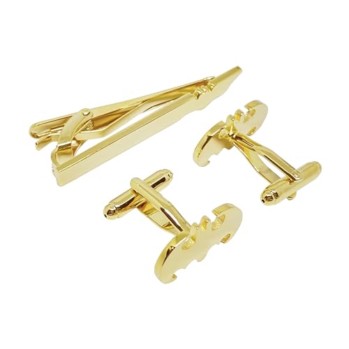 Super Hero Collection Bat Men’s Classic Formal Occasions Cufflinks and Tie Clip Bar Set 18K Gold-Tone Finish4