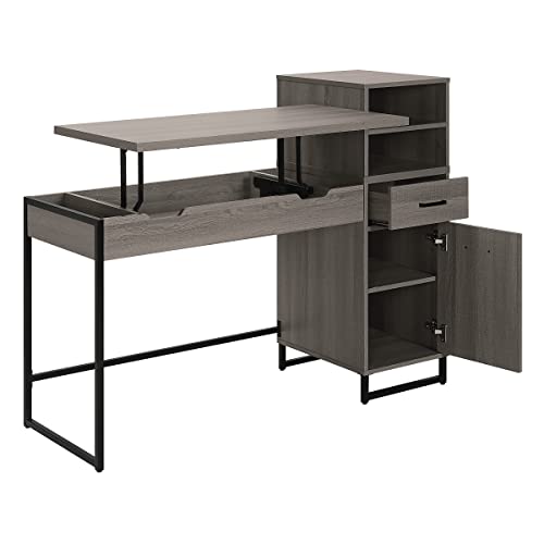 Image of OSP Home Furnishings Hagney Lane Worksmart Sit-to-Stand Desk with 3 Adjustable Positions and Extra Shelves, Farm Oak