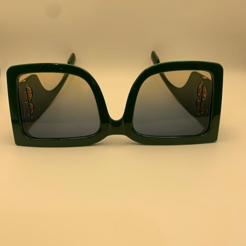 Sunglasses for WomenTrendy Thick Frame Luxury Designer Sun Glasses Modern Big Frame (Large Square (Grenn)2
