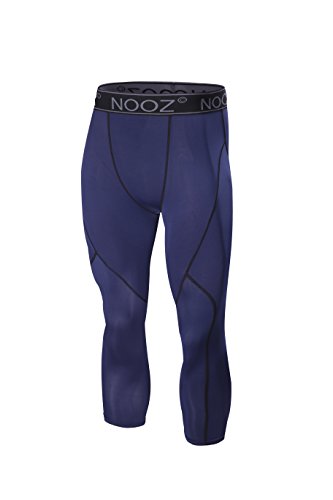 Nooz Men's Cool Dry Compression Ankle Length Capri Shorts Baselayer Legging Shorts Tights - (Capri) Blue, Medium