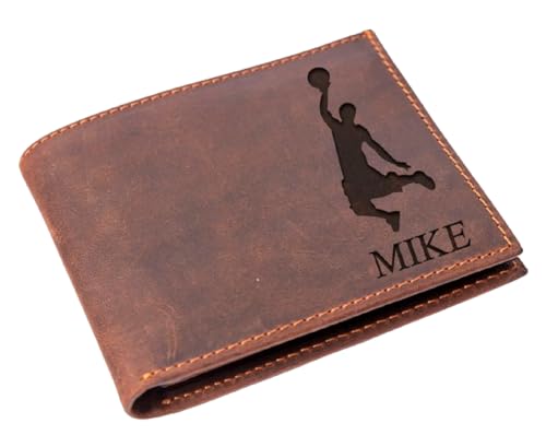 Personalized Basketball Wallet, Sports Wallet, Basketball Player Wallet, Birthday Gift for men, Engraved Men Wallet, Christmas Wallet,Crazy Horse Leather Wallet