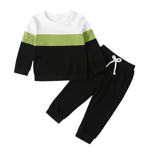 Image of Kid Toddler Boy Clothes Color Block Sweatshirt and Casual Pants 2Pcs Boys Fall Winter Outfits 1-5T