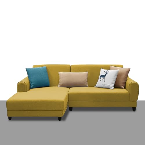 Image of Kraven LHS 4 Seater L Shape Sofa Set for Living Room (Yellow Fabric) Premium Fabric Sofa