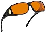 BLUELESS Fitover Glasses for Computer Blue Blocking with Orange Tinted Sleep Glasses, Black