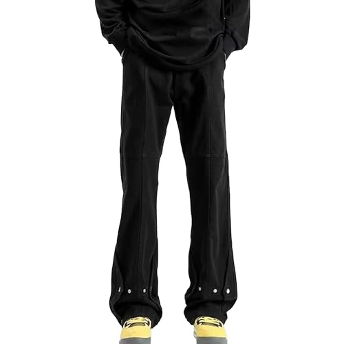 Maiyifu-GJ Men's Button Flare Jeans Slim Fit Stretch Denim Pants Hip Hop Casual Fashion Streetwear Jean Trousers (Black,XX-Large)