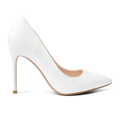 Image of COLETER Women's 4 Inch Pumps Pointy Toe Wedding Dress Shoes Slip on Stiletto Pumps