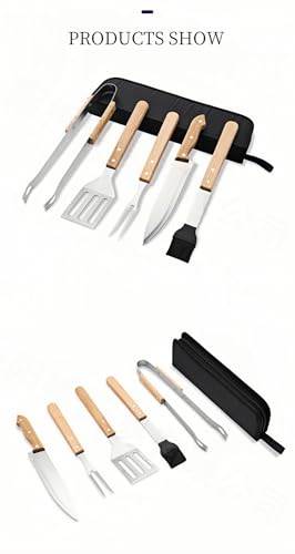 Set de herramientas para parrilla con mango de madera miniatura 2