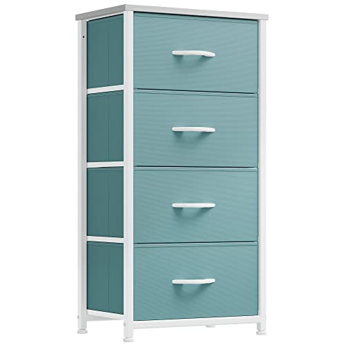 YITAHOME Storage Tower with 4 Drawers - Fabric Storage Tower, Organizer Unit for Bedroom, Living Room, Hallway, Closets - Sturdy Steel Frame, Wooden Top & Easy Pull Fabric Bins (Cool Green)