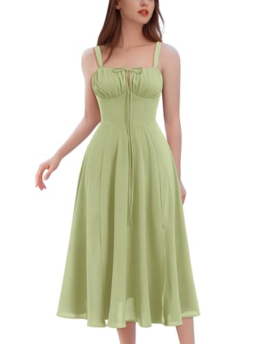 Image of IBTOM CASTLE Women Corset Dress Sleeveless Spaghetti Straps Casual Dresses Boho Slit Lace Up Flowy Midi Bustier Sundress