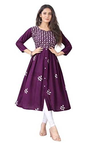 KrazzyKudy Women's Rayon Embroidered Flared Kurtis