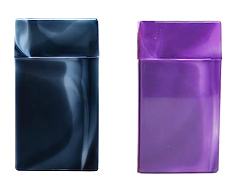 2 boîtes à cigarettes (set double) pour 20 cigarettes de 100 mm, en plastique marbré, résistant et très léger (noir + violet)