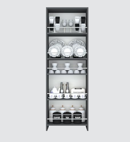 Image of SPECIALITY PANELS Kitchen Cabinet with 5 Open Shelves | Crockery Storage Cabinet | Space Organizer | Termites Resistance | Free Standing Wooden Cupboard for Kitchen Office Home | Dark Grey Finish