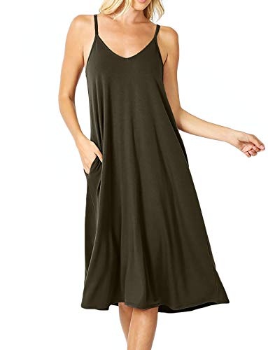 Image of ALLLA Women's Lightweight Flowy Summer Dress - Adjustable Strap Knee Length Dress with Side Pockets. Casual, Beachwear