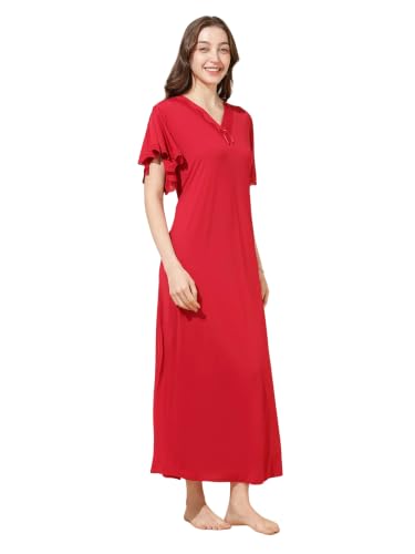Image of 9shines Label Stylish Soft Modal Maxi Nighty | Honeymoon Nighty | Full Length Trendy Nightgown | V-Neck Lace | Premium Nightdress | Soft Long Nightdress | Maxi Gown Nightwear for Women (Malai Satin)