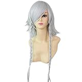 HOOLAZA Gray Long Straight with 2 Braided Pigtails Cosplay Wig Touhou Project Izayoi Sakuya Koumakan Cosplay Wig