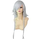 HOOLAZA Gray Long Straight with 2 Braided Pigtails Cosplay Wig Touhou Project Izayoi Sakuya Koumakan Cosplay Wig