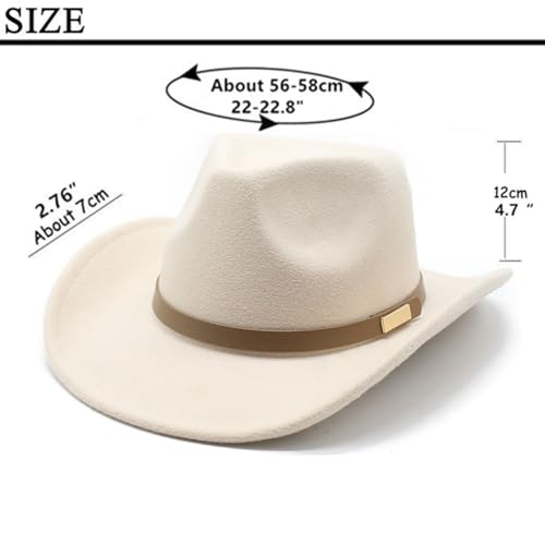 Image of LIDHAY Women Men Classic Felt Wide Brim Western Cowboy Cowgirl Hat with Belt Buckle