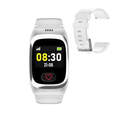 James - B8 Notrufuhr - SOS-Notruf GPS-Ortung Sturzmelder Geofence 24/7 Alarmzentrale AMOLED-Display IP67 Wasserschutz (Weiß B8 mit Ersatzarmband)