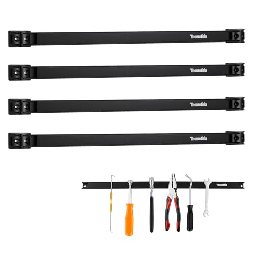 18″ Magnetic Tool Holder Strip, 4 Pieces Black Metal Tool Organizer Rack with Stainless Steel Surface, Magnet Bar for Garage Workshop, Easy To Install with Mounting Screws