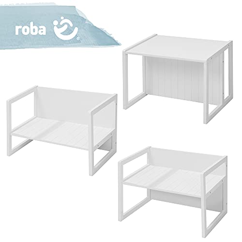 Mesa infantil de madera roba robusta estilo campestre blanco banco de diseño ajustable reversible 6