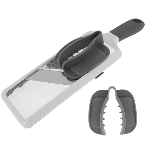 Handheld Mandoline Slicer with 2 Pcs Food Holder - Adjustable Mandoline Food Slicer Comfort Grip Kitchen Mandoline Slicer for Speedy Slicing of Fruits and Vegetables