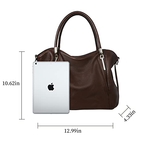 Image of HESHE Leather Shoulder Purses for Women Tote Handbags Satchel Hobo Handbag | Designer Genuine Leather Travel Top Handle Work Bag Ladies Crossbody Purses Adjustable Straps Large Capacity Zippered Closure