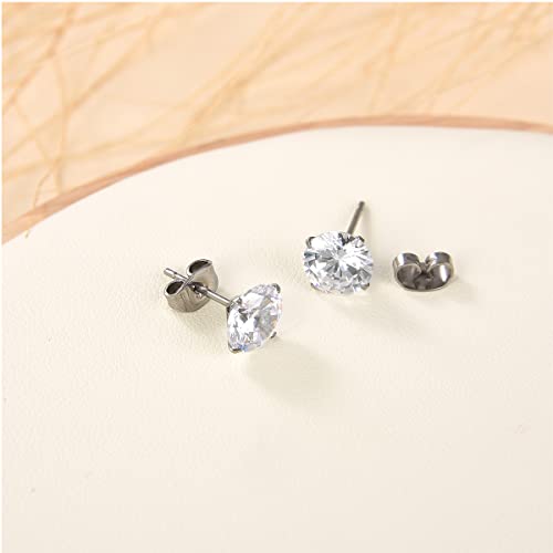 G23 Titanium CZ Stud Earrings for Sensitive Ears, Titanium Cubic Zirconia Stud Earrings for Women 3mm 4mm 5mm 6mm 7mm 8mm4