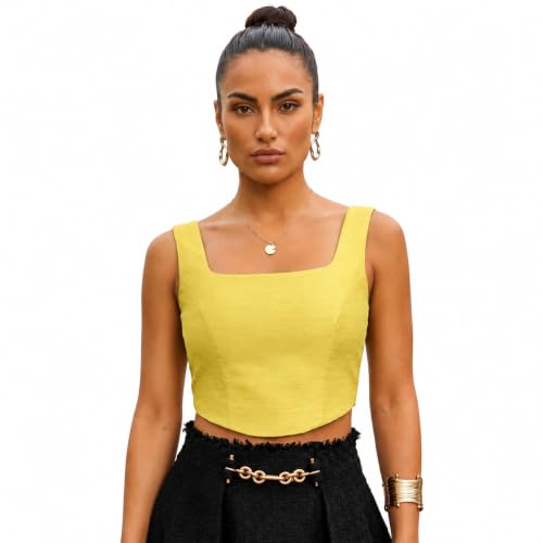 Image of Women's Corset-Style Raw Silk Crop Top | Structured Sleeveless Blouse with Built-in Padding & Back-Open Closure | Doubles as Western Top & Saree Blouse