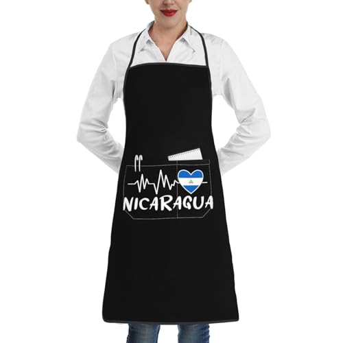 nopicsn Nicaragua Heartbeat Apron for cooking with Pockets Women Men Kitchen Chef Funny Aprons