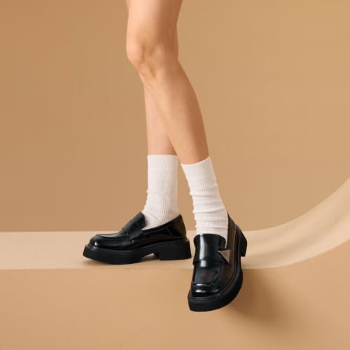 Image of BEAU TODAY Womens Platform Loafers, Leather Penny Loafer Shoes